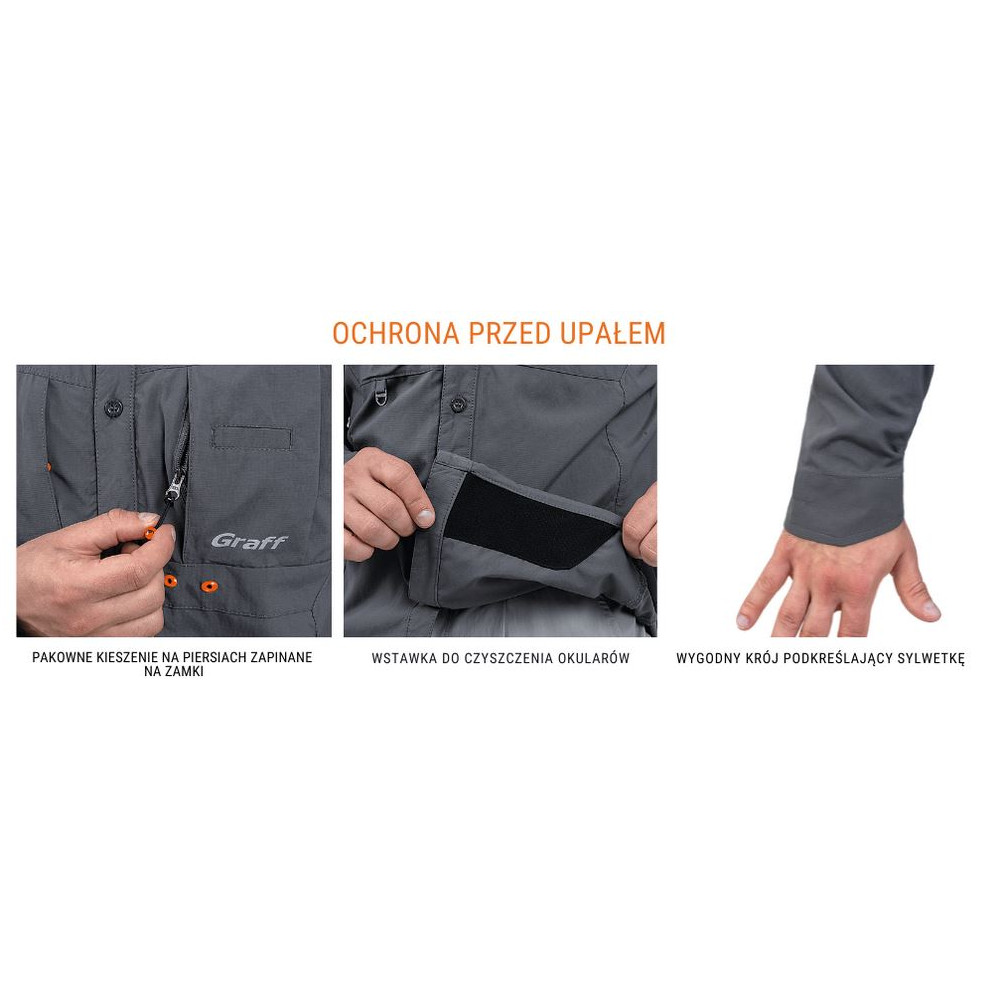 Koszula przeciwsłoneczna Graff 807-KO-CL-2 UPF50 - grafitowa