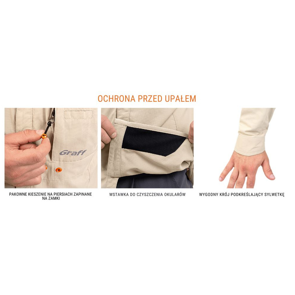 Koszula przeciwsłoneczna Graff 807-KO-CL-10 UPF50 - beżowa