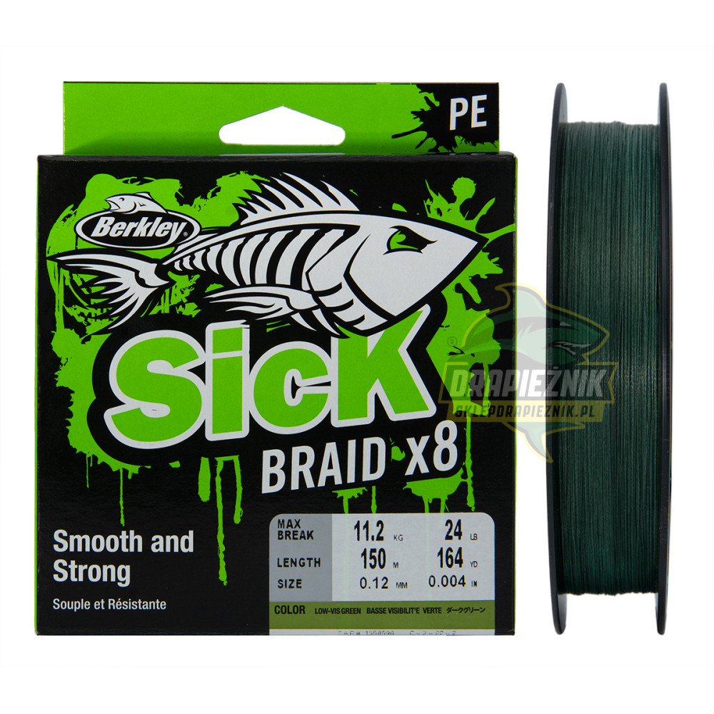 Plecionka Berkley Sick Braid x8 LOW-VIS GREEN 150m - 0.06mm