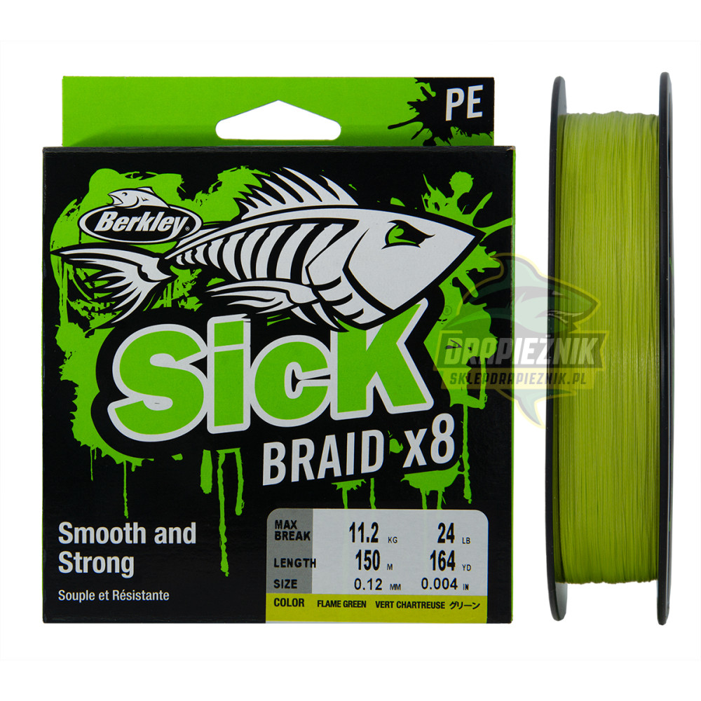 Plecionka Berkley Sick Braid x8 FLAME GREEN 150m - 0.19mm