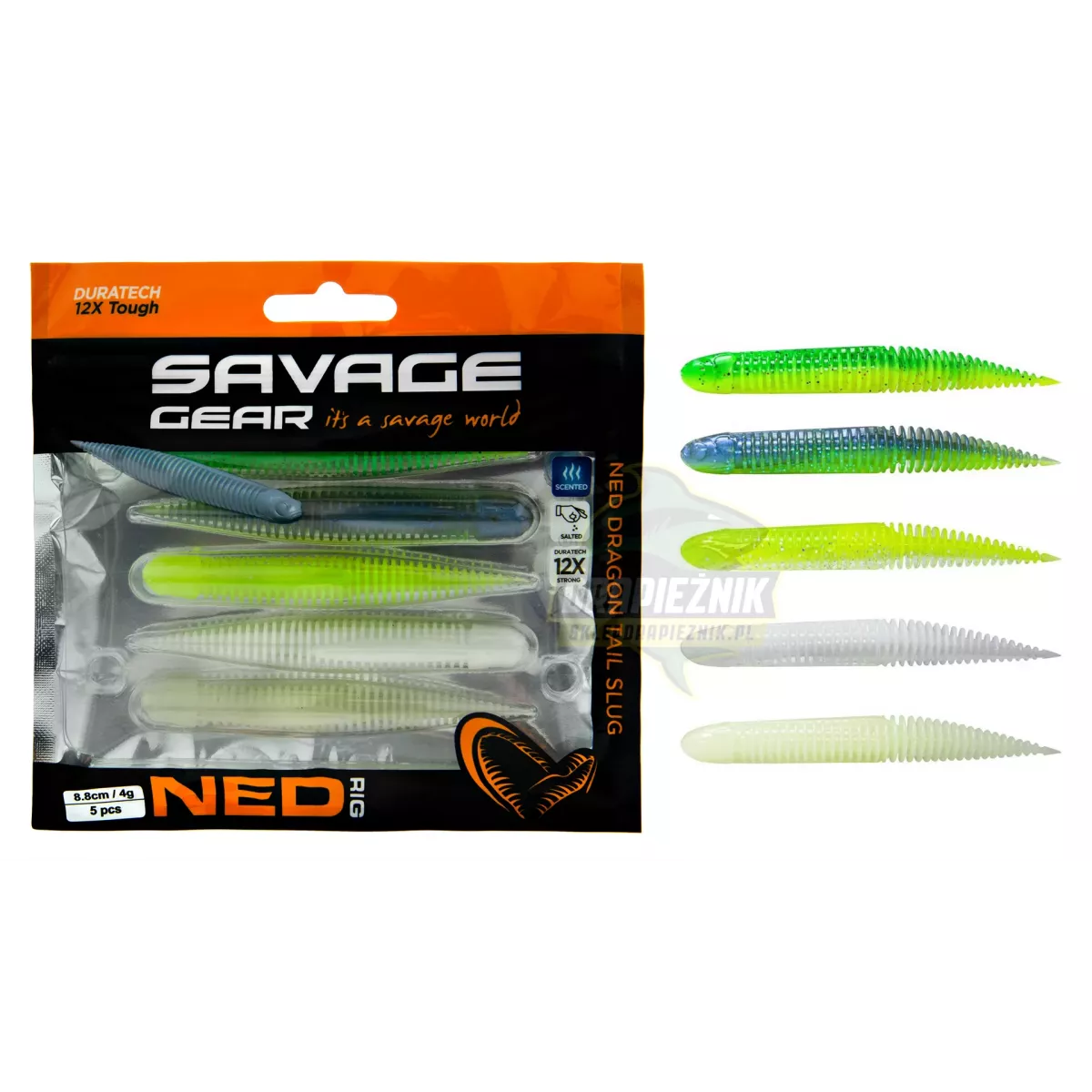 1609059 Zestaw gum Savage Gear Ned Dragon Tail Slug 10cm - Dark Water MIX