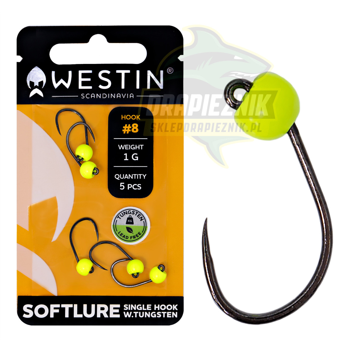 Główki Westin Softlure Single Hook Tungsten - YELLOW / hak 8 / 1.0g