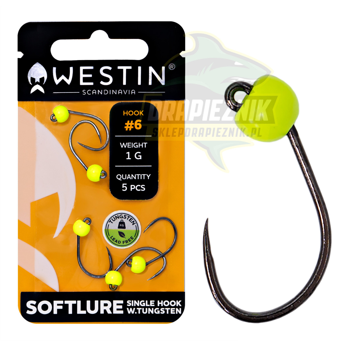 Główki Westin Softlure Single Hook Tungsten - YELLOW / hak 6 / 1.0g