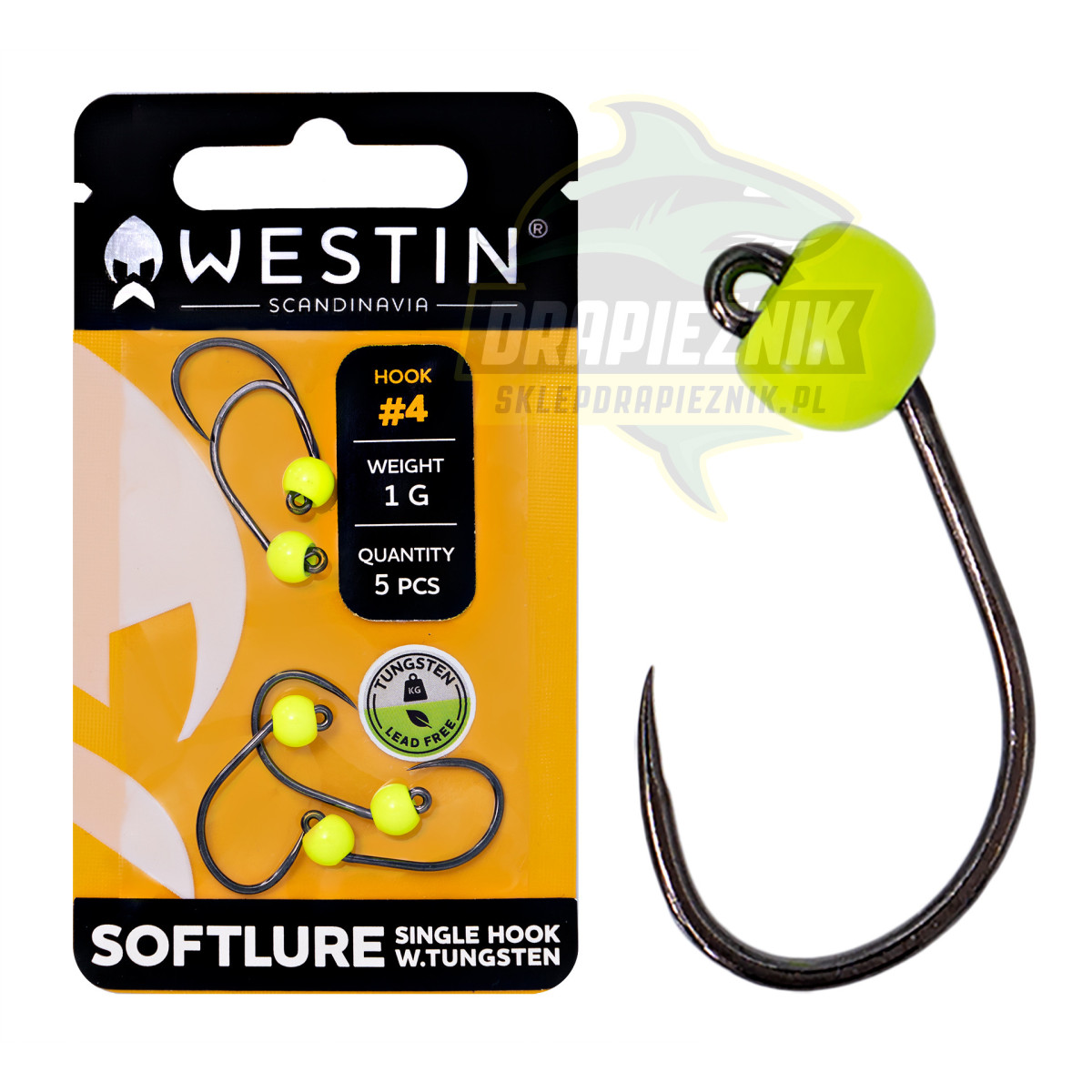 Główki Westin Softlure Single Hook Tungsten - YELLOW / hak 4 / 1.0g