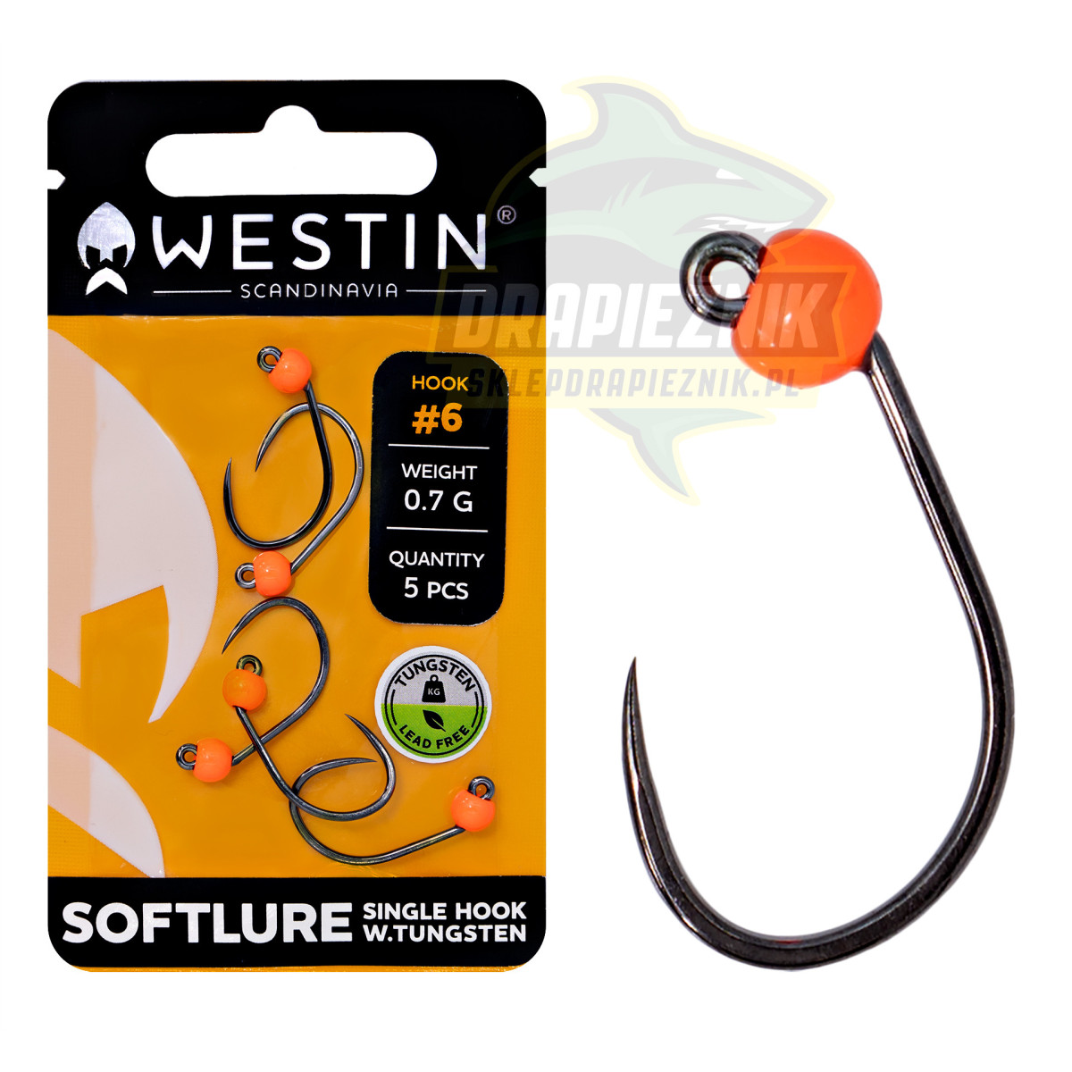 Główki Westin Softlure Single Hook Tungsten - ORANGE / hak 6 / 0.7g