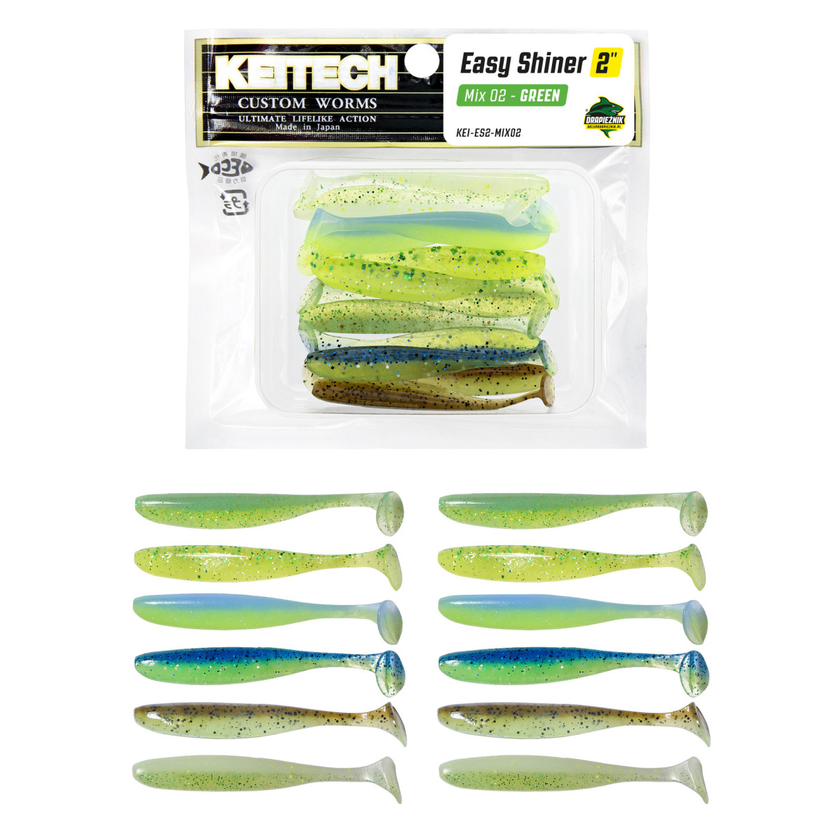 Zestaw gum Keitech Easy Shiner 2'' 5.1cm - MIX 02 - GREEN