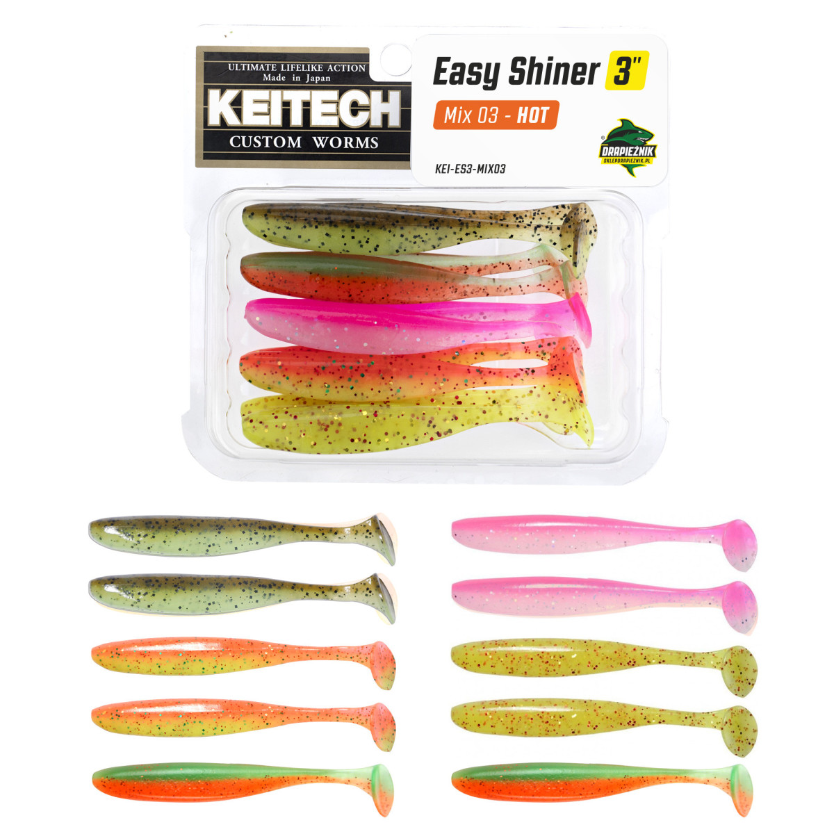 Zestaw gum Keitech Easy Shiner 3'' 7.6cm - MIX 03 - HOT