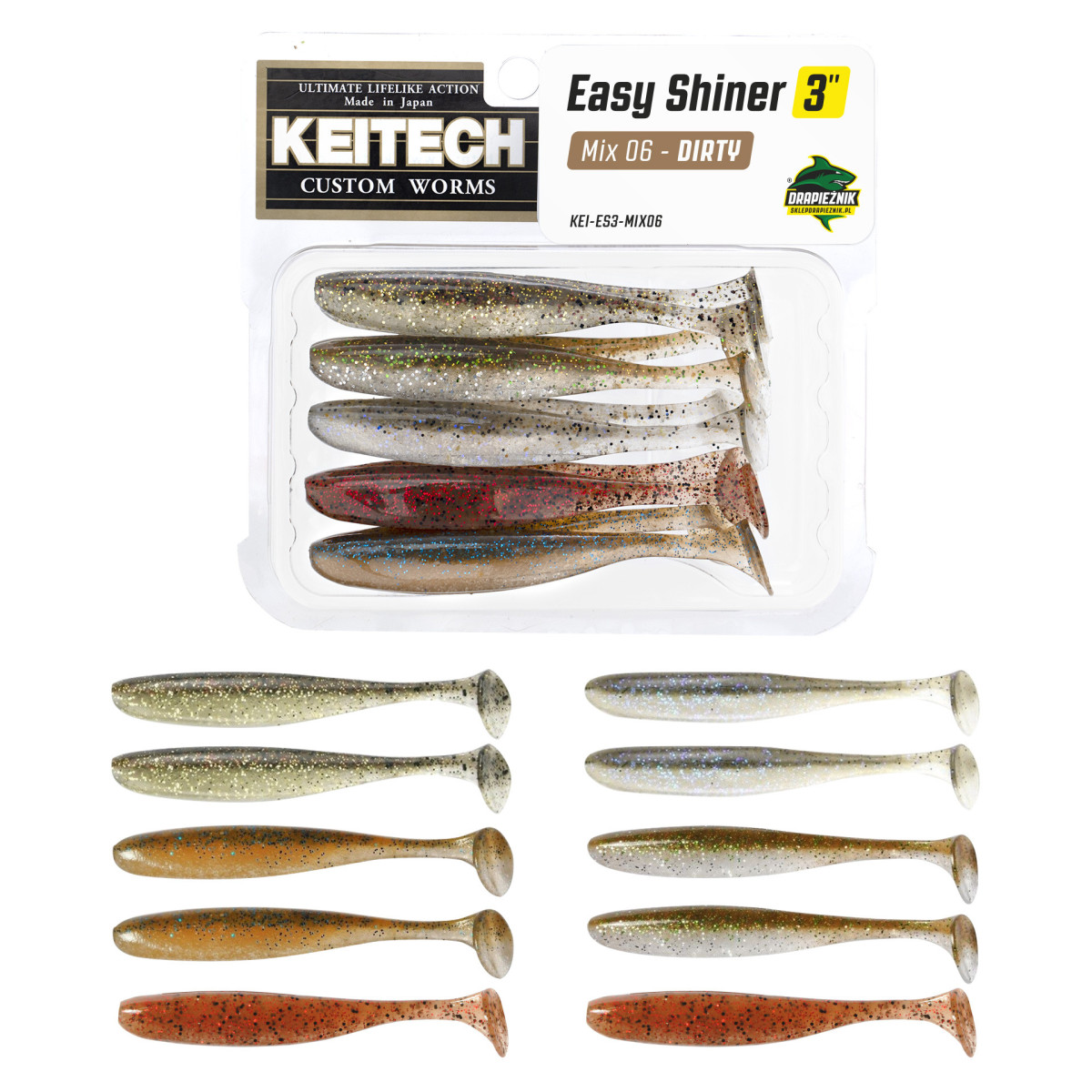 Zestaw gum Keitech Easy Shiner 3'' 7.6cm - MIX 06 - DIRTY