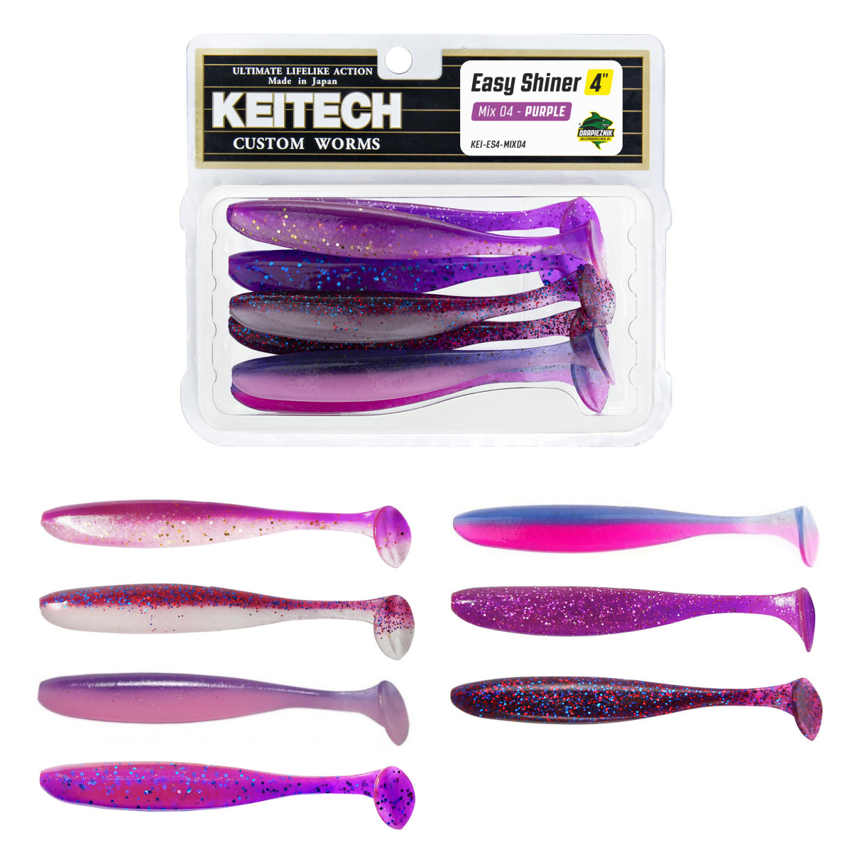 Zestaw gum Keitech Easy Shiner 4'' 10.2cm - MIX 04 - PURPLE