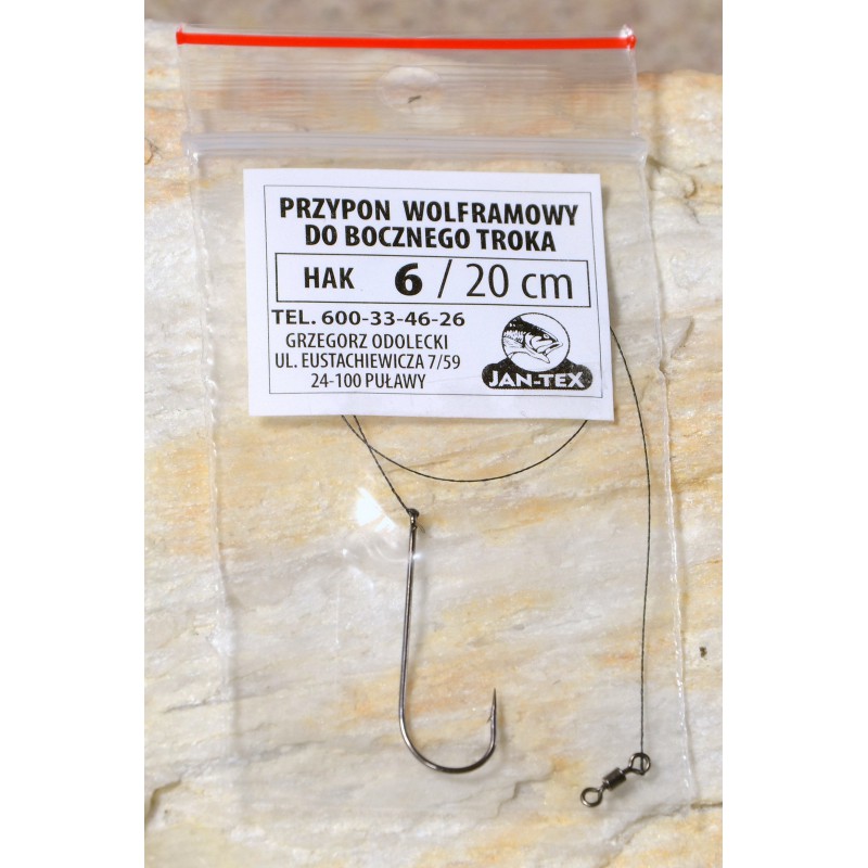 Przypony wolframowe Jan-Tex - DO BOCZNEGO TROKA 20cm/hak 6 (5 SZTUK)