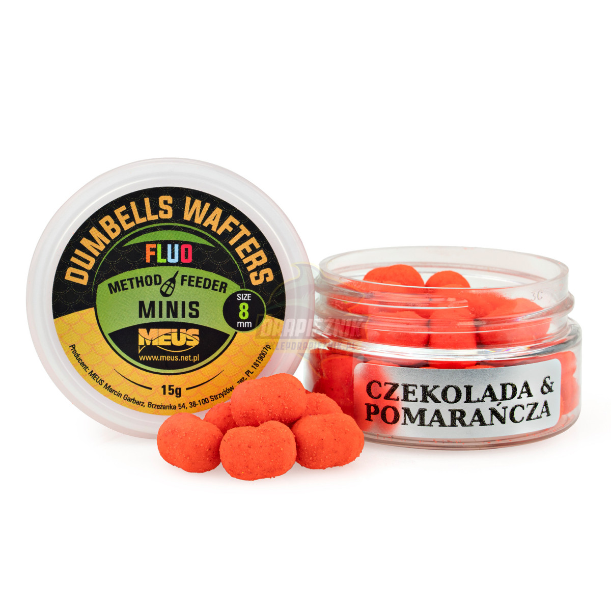 MDWCZP Waftersy MEUS Dumbells Wafters Fluo Minis 8mm - Czekolada & Pomarańcza