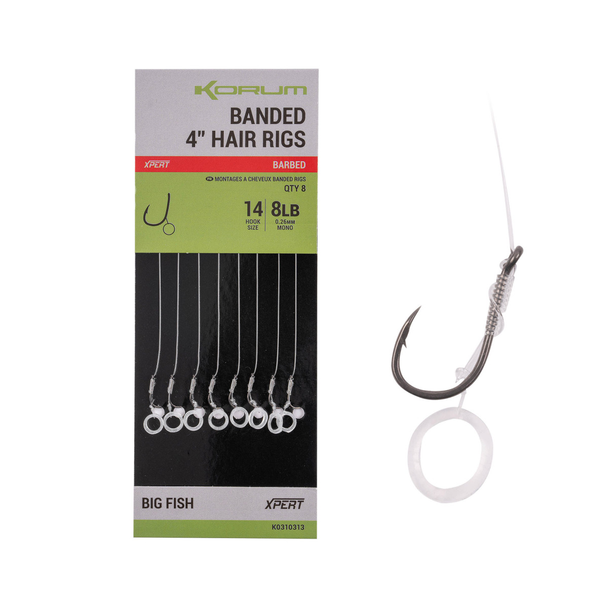Korum Banded Hair Rigs Big Fish BARBED 10cm
