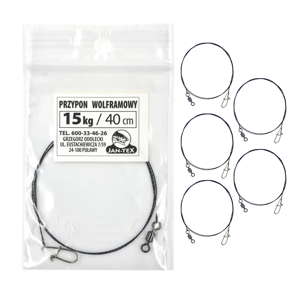 OD-P15-40(A-36) Przypony wolframowe Jan-Tex - 40cm/15kg (5 SZTUK)
