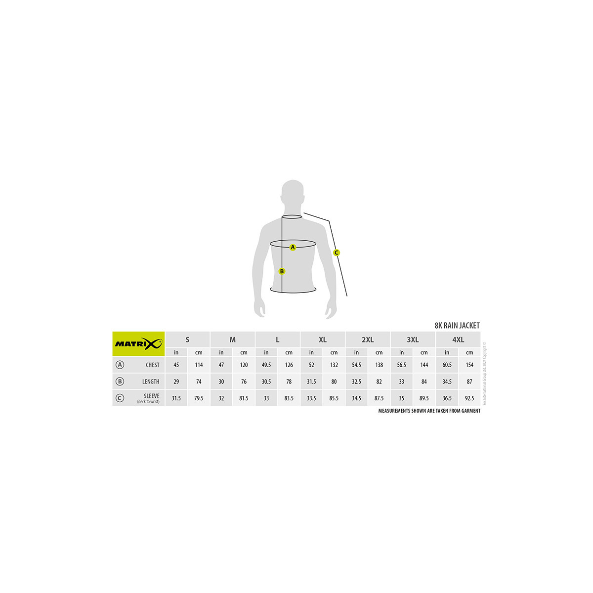 Kurtka Matrix Ultra Light 8K Jacket - tabela rozmiarów