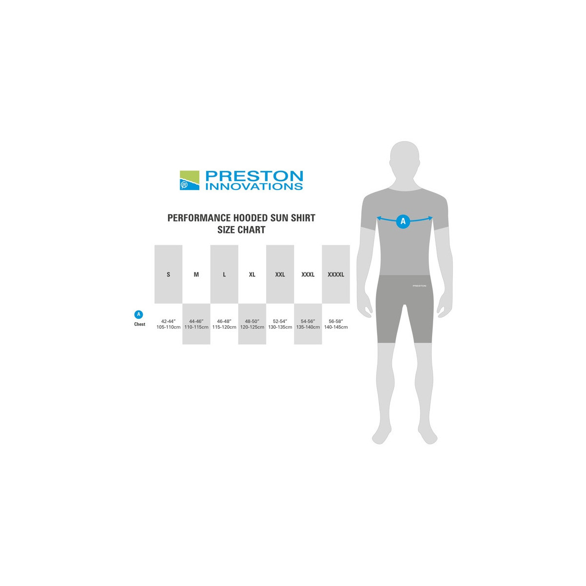 Koszulka Preston Performance Hooded Sun Shirt UPF-40 - tabela rozmiarów