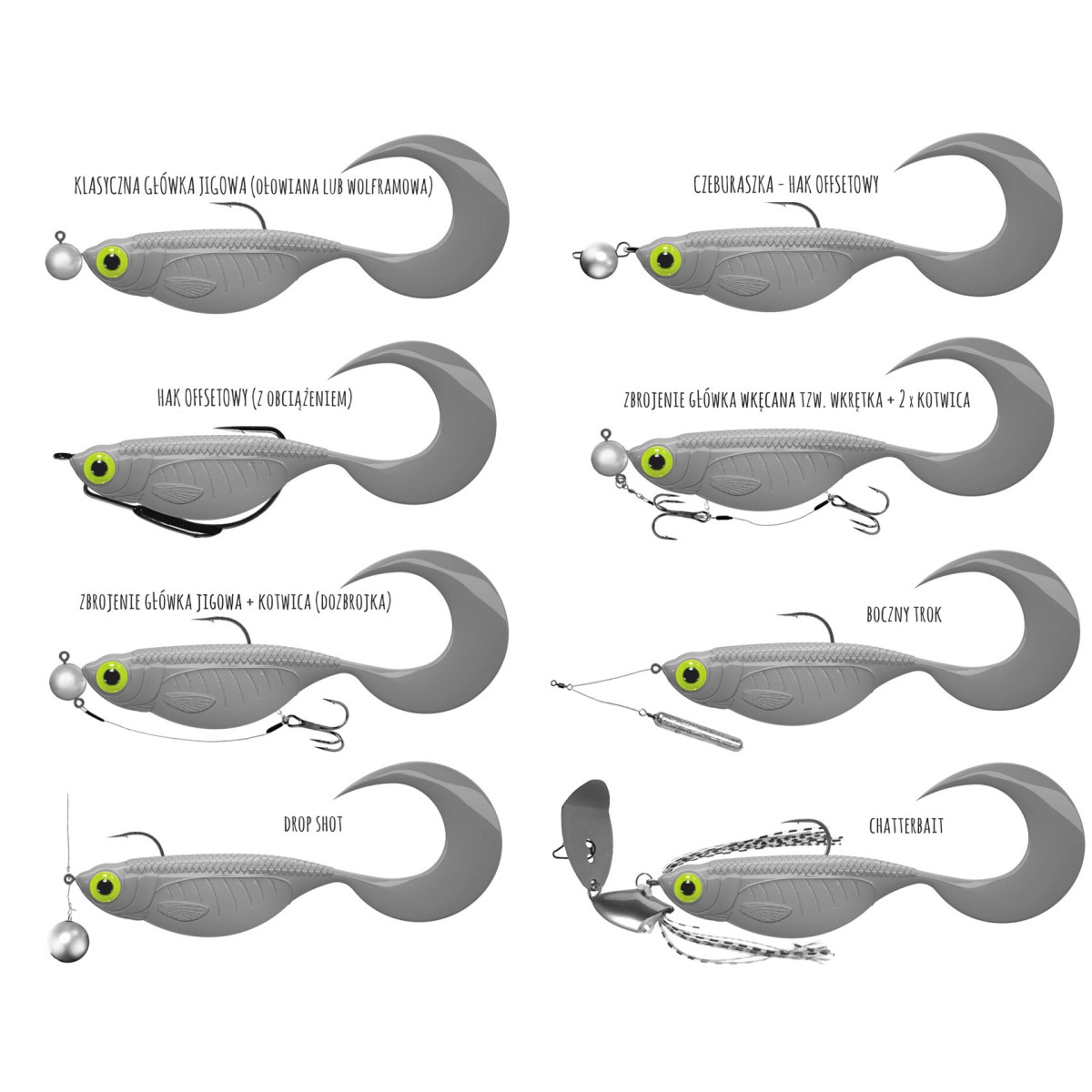 LB-ETT7-001 Libra Lures Embrion Twist Tail 7'' 18cm 1szt. - 001 / WHITE