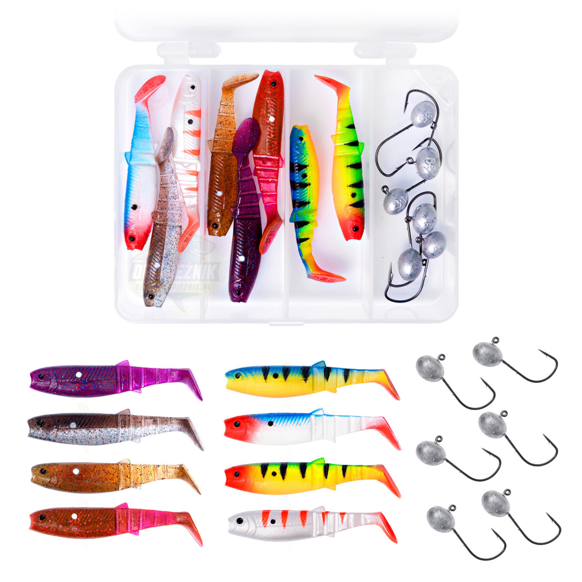 Zestaw gum Savage Gear Cannibal Junior 5.5cm - Dot Series + główki jigowe