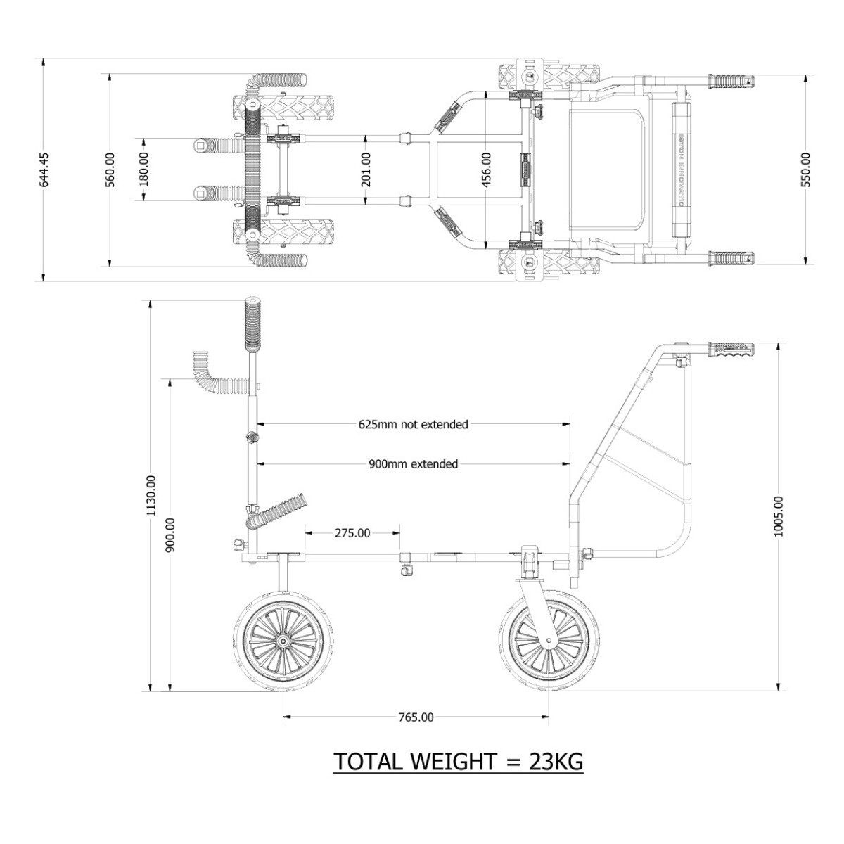 P1150003 Wózek Preston 4 Wheel Shuttle - wymiary