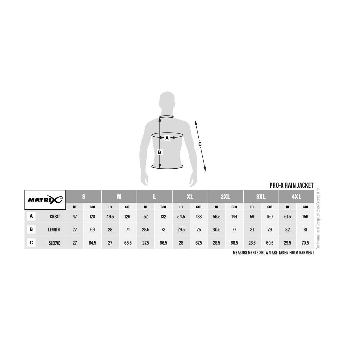 Kurtka Matrix Pro-X Outer Shell Jacket - tabela rozmiarów