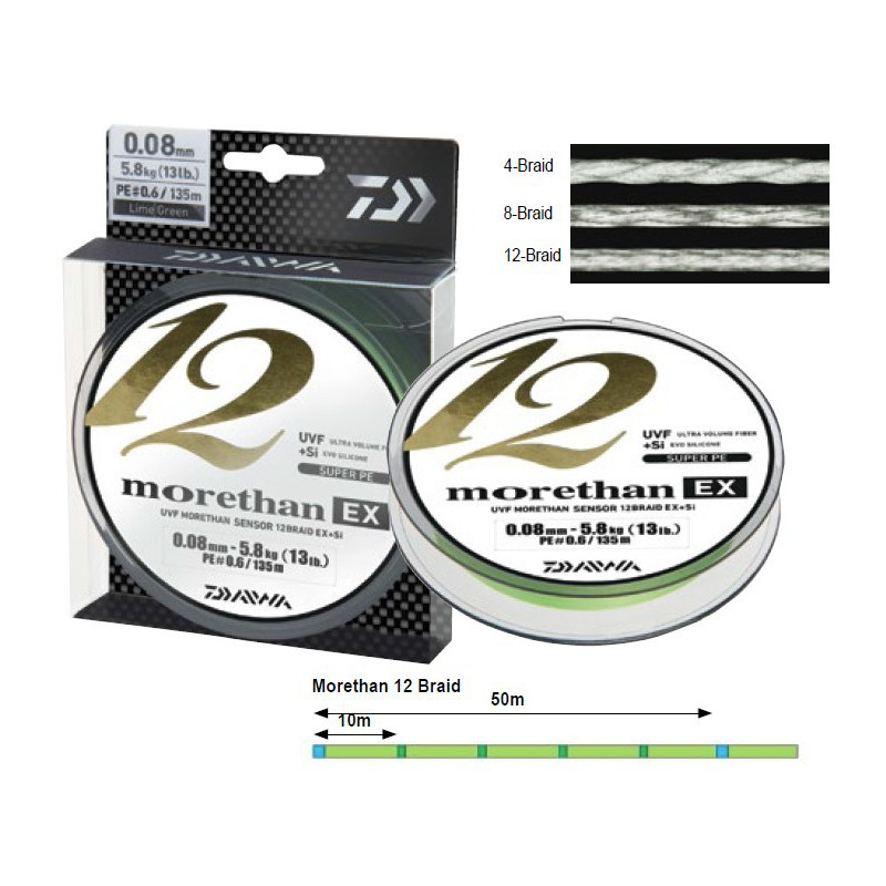 Daiwa Morethan 12 Braid 135m  - limonkowo-zielona