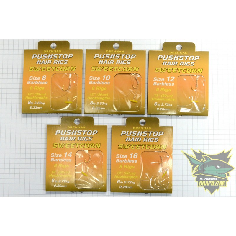 Przypony Drennan Pushstop Hair Rigs Sweetcorn - roz.12