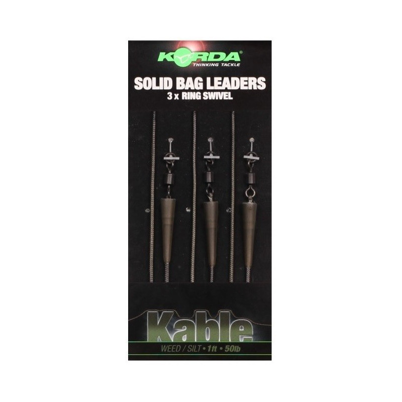 Zestawy Korda Kable Solid Bag Leaders - 3 x Ring Swivel