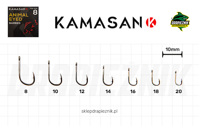 Tabela rozmiarów haczyków Kamasan Animal Eyed BD