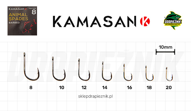 Tabela rozmiarów haczyków Kamasan Animal Spade BD