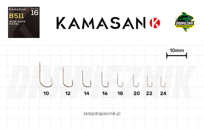 Tabela rozmiarów haczyków Kamasan B511 Barbed