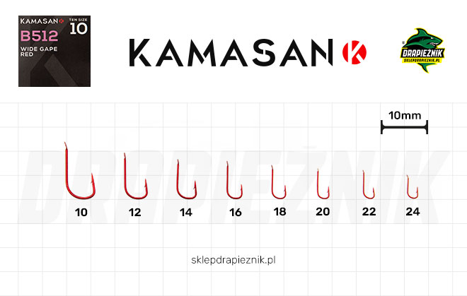 Tabela rozmiarów haczyków Kamasan B512