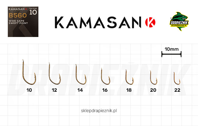 Tabela rozmiarów haczyków Kamasan B560