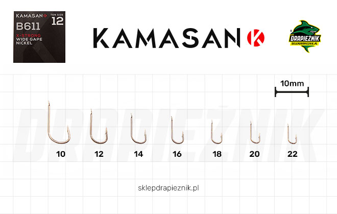 Tabela rozmiarów haczyków Kamasan B611