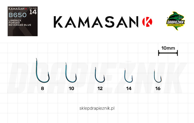 Tabela rozmiarów haczyków Kamasan B650