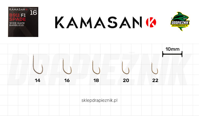 Tabela rozmiarów haczyków Kamasan B911 F1 Spade