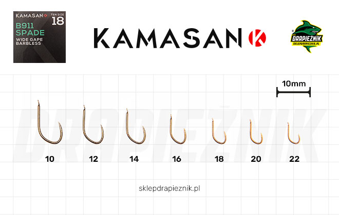 Tabela rozmiarów haczyków Kamasan B911 Spade BL