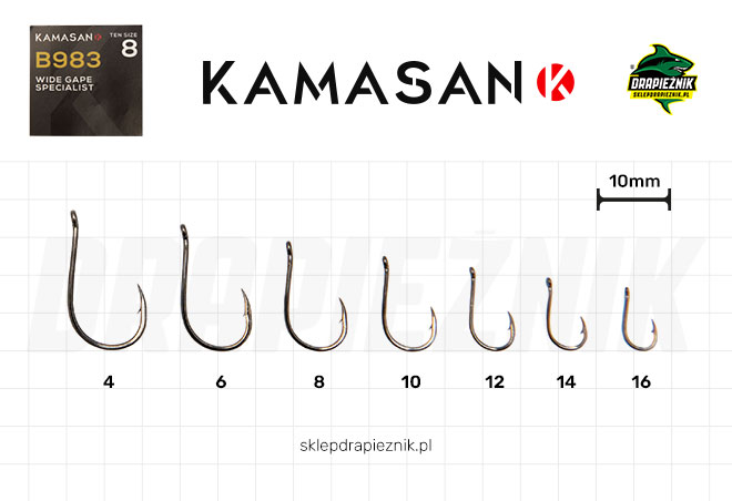 Tabela rozmiarów haczyków Kamasan B983 Barbed